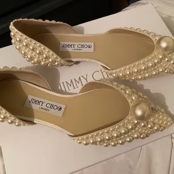 Jimmy Choo Cream Pearl Embellished Heels - Picture 3 of 5